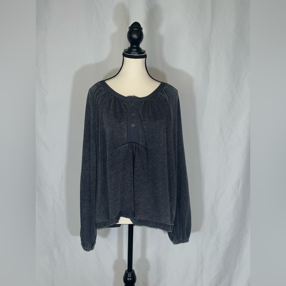 We The Free Charcoal 1/4 Button Long Sleeve Blouse